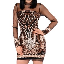 Fashion Nova Marquee Sequin Dress Black long sleeves Size M Medium