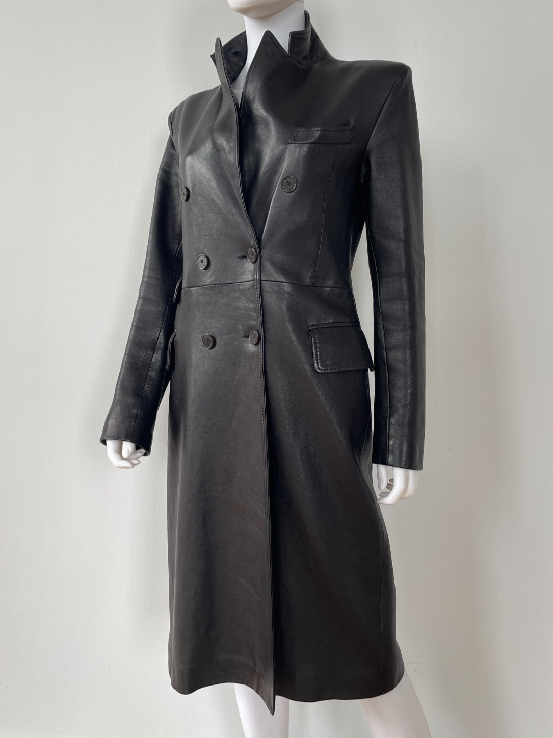 RRP $ 1,295 TOMMY HILFIGER x ZENDAYA Sharp Tailored LONG LEATHER COAT Black ASO image 3