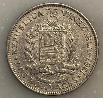 1967 Venezuela 2 Bolivares - F - Fine