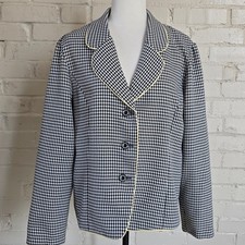 Vintage Black White Houndstooth Blazer Size 16 Preppy Office Dark Academia Mod