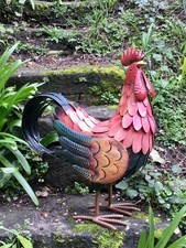 Large 19" Metal Cockerel Garden Ornament – Rustic Handcrafted Rooster Statue