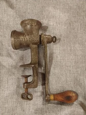 Vintage Meat Grinder Hand Crank Connects To Counter