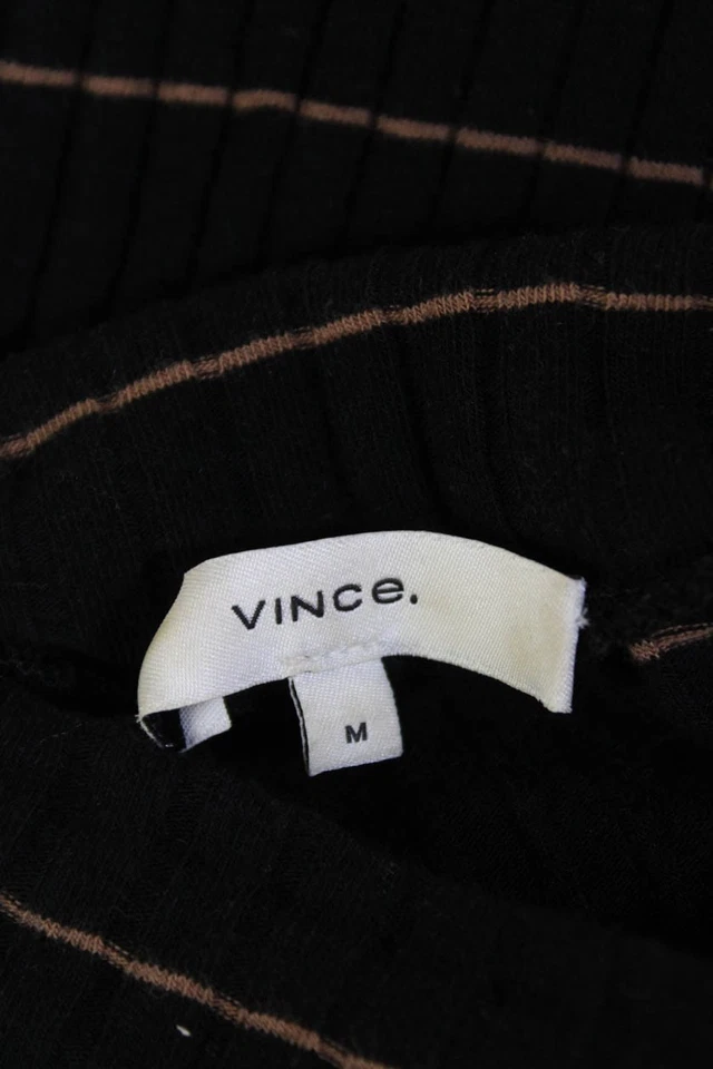Vince Womens Striped Long Sleeves Turtleneck Sweater Black Brown Size Medium - Image 4 of 4