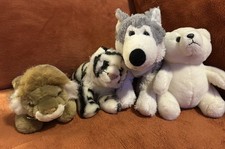 Lot of 4 Mini Plush Stuffed Animals 4in Lion Tiger Wolf Polar Bear
