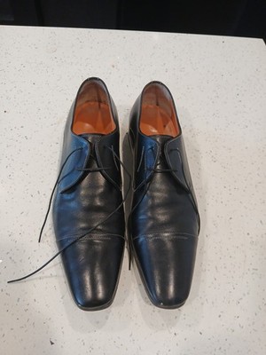 SANTONI BLACK CAP TOE DERBY Dress Shoes 11.5-D 392063 Excellent Condition