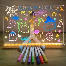 LED Message Board Night Light Colorful Pens Erasable Drawing Writing Toy 30x20cm