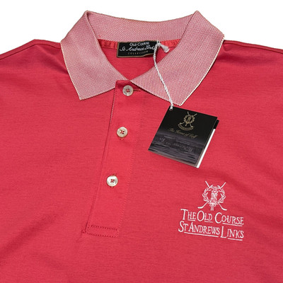 Old Course St Andrews Links Golf Polo Shirt Men M Watermelon Contrast Cotton NWT