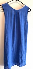 Faithfull The Brand Linen Knee Length Dress Blue Sleeveless Open Back Minimalist