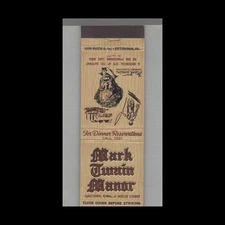 Matchbook Cover Mark Twain Manor Jamestown, PA Pymatuning Lake Area