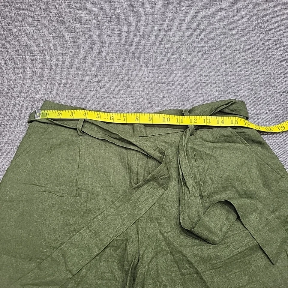 Pantalones Cortos Dalia Mujer Todos los Días Moda Lino Rayón Cinturón con Bolsillos Talla Mediana Verde Foto 2 de 4