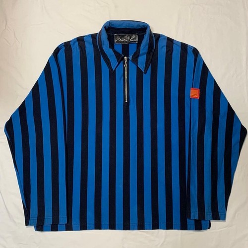 MARTINE ROSE Stripe Design Half Zip Pullover Size L Long Sleeves Blue Black