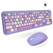 X9 Purple Wireless Keyboard and Mouse Combo - 2.4G Full Size Colorful Keyboar...