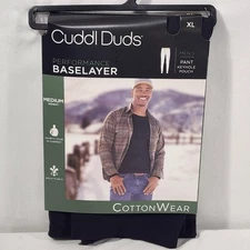 NEW Cuddl Duds Cotton Blend BaseLayer Pants - Size XL Black Midweight Cuddle