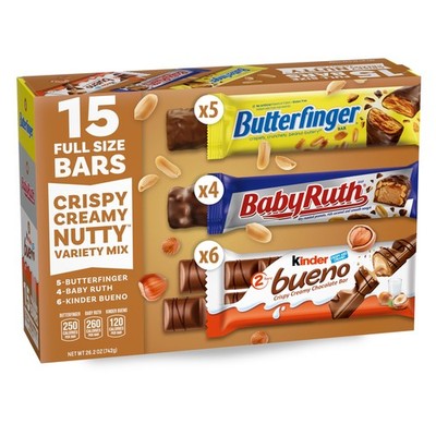 , Baby Ruth, Kinder Bueno, Assorted Crispy Creamy Nutty, Variety Mix, 15 Coun...