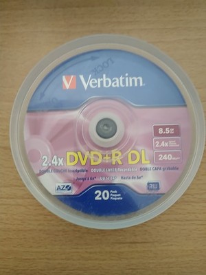 Verbatim DVD+R DL 8.5GB 2.4x Speed 20 Pack  Double Layer Recordable NEW