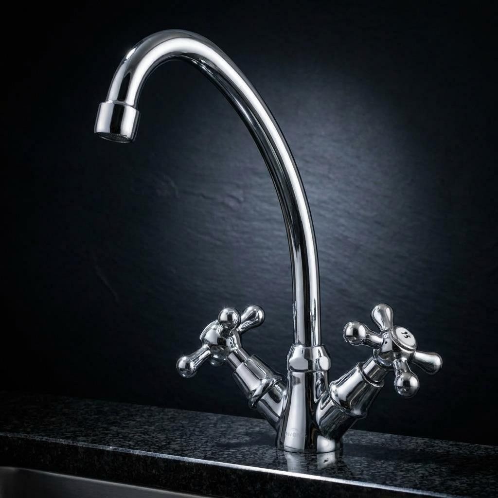 Cross Head Kitchen Tap Deck Mounted Two Handles Monobloc