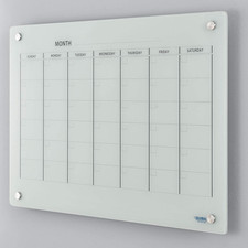 36" W X 24" H Magnetic Glass Calendar Dry Erase Board, White, 6-Week Undated Cal