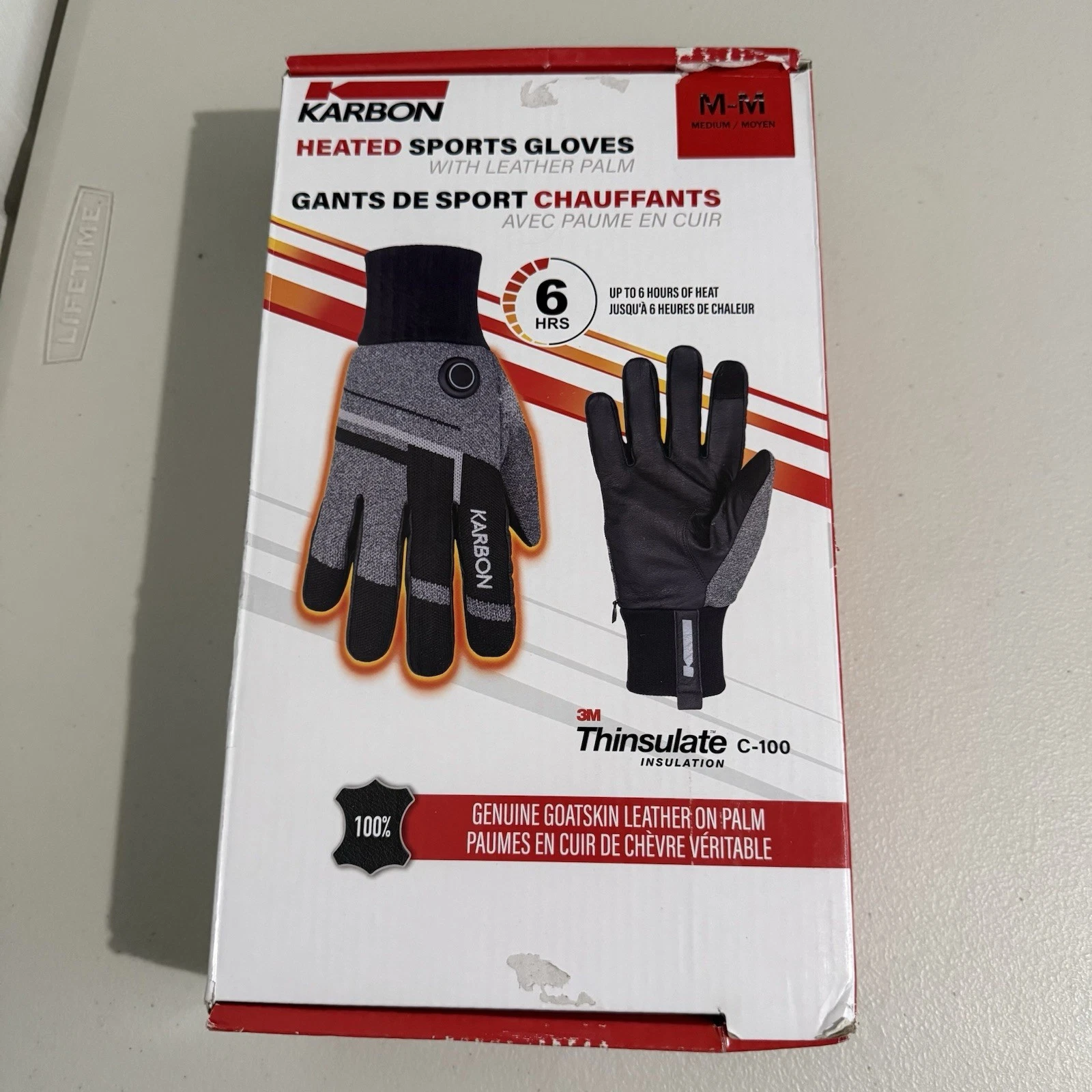 Karbon Heated Leather Sports Gloves Goat Skin Leather Palm, Men’s Size Medium
