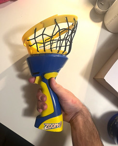 Zoom-O Yellow & Blue Handheld Scoop Catch Throw Ball Launcher w/ Net, 3 Balls