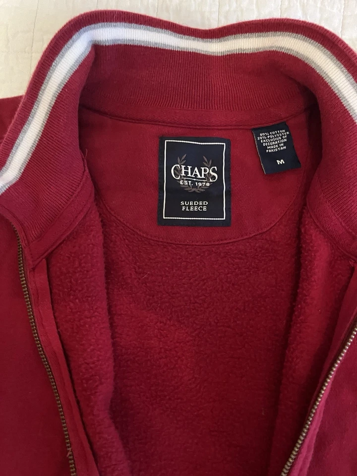 Chaqueta polar de gamuza con cremallera completa Chaps para hombre talla mediana roja Foto 3 de 4