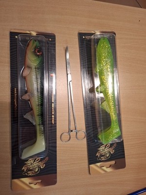 2 Hostagevalley Shad 26cm Neu Perch Lösezange Gummifisch Firetiger  Fluo Glitter