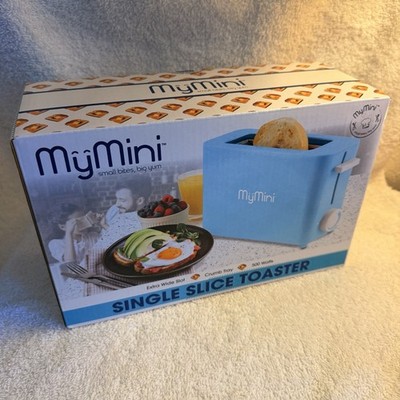MyMini Single Slice Wide Slot Blue Toaster Crumb Tray Compact