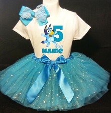 Bluey Tutu--With NAME-- 5 fifth 5th Birthday Tutu Outfit Turquoise Party Shirt