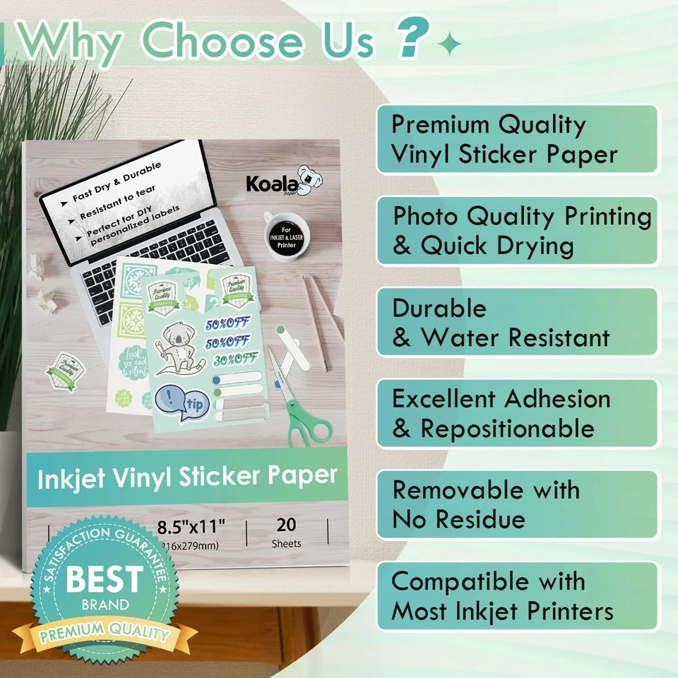 Papel adhesivo de vinilo imprimible a granel 100 a granel impermeable blanco mate inyección de tinta Cricut Foto 2 de 4