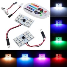 2xLED Panel Luz 12SMD T10 BA9S Arco Iris Cúpula Luz de Lectura + Mando a Distancia RGB
