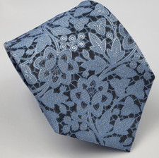 Paul Fredrick Silk Tie Blue Gray Floral Men Necktie 57 x 3.25