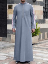 Men's Long Sleeve Muslim Clothing Saudi Jubba Arab Kaftan Thobe Long Dress Robe