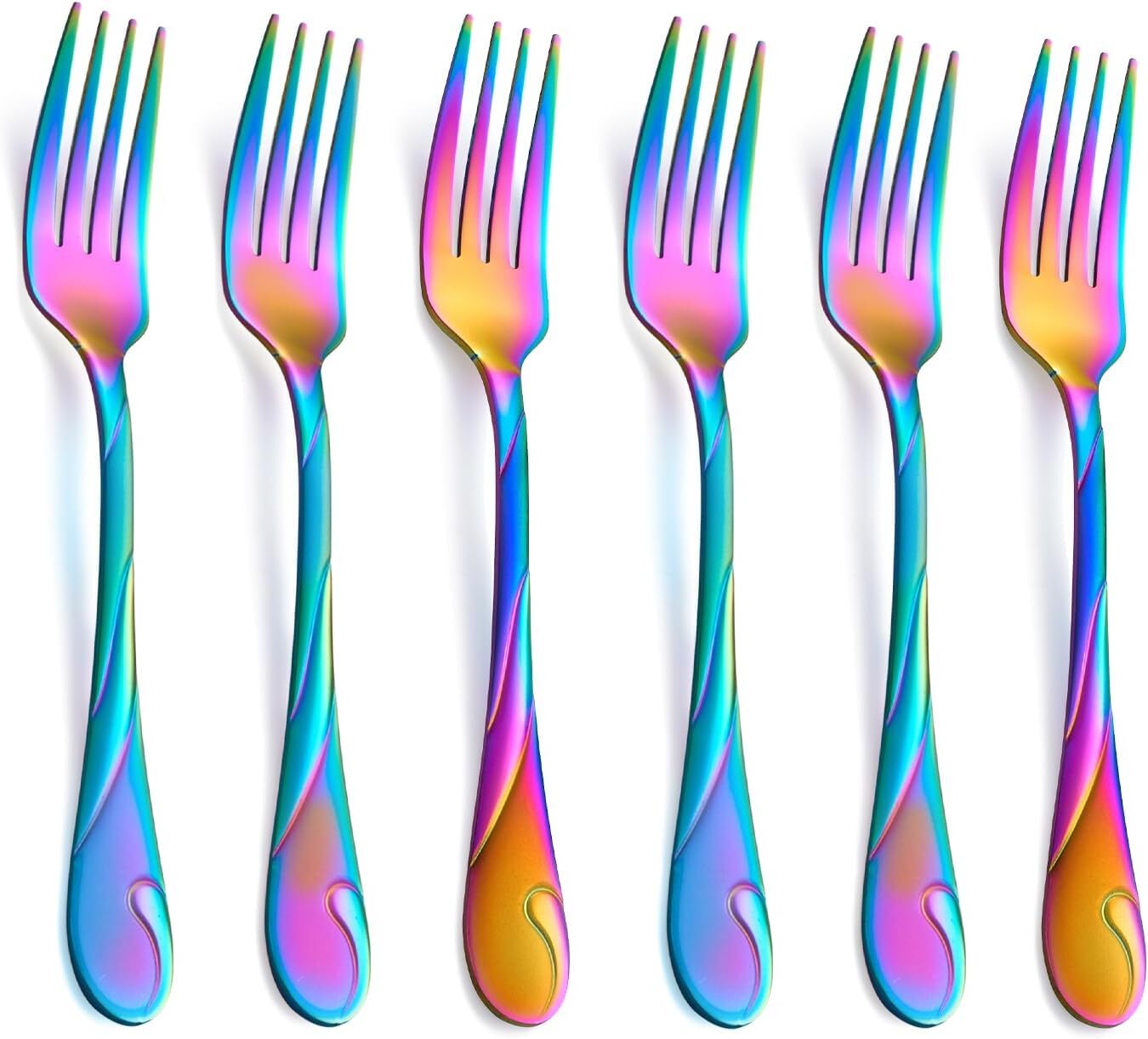 Black Salad Fork Set, 6.9-Inch Stainless Steel Shiny Metal D
