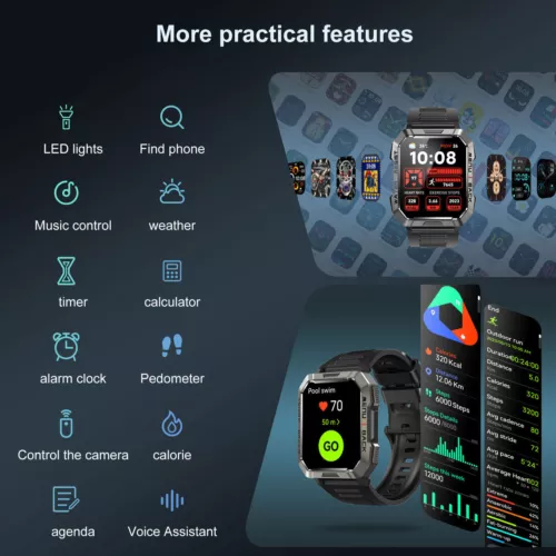 Militär Smartwatch Herren mit Telefonfunktion Pulsmesser Schlafmonitor Sportuhr - Bild 6 von 11