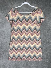 Body Central Mini Dress Womens Sz Large Chevron Geometric Zip Back USA Made