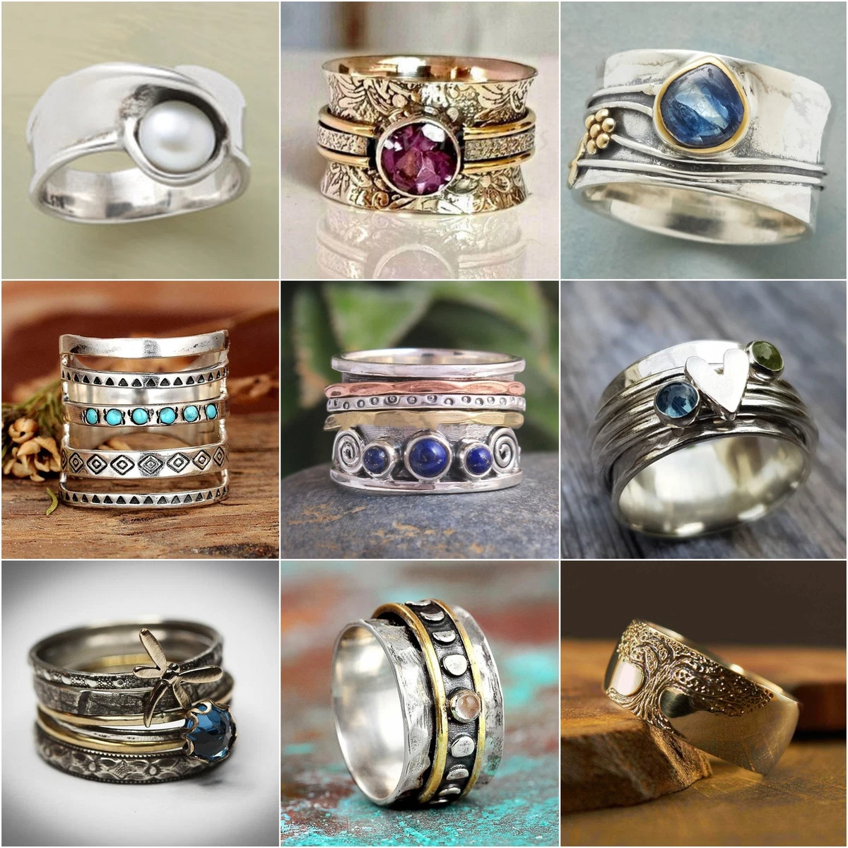 Vintage 925 Silver Handmade Rings for Women Wedding Party Jewelry