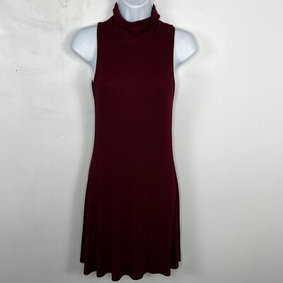 Joyce Leslie Burgundy Sleeveless Mock Neck Dress Sz S Stretch Knit Minimalist
