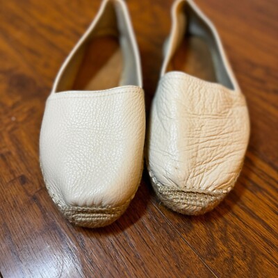 Maypol Women Espadrilles Beige Pebbled Leather Round Toe Slip On Shoes Size 9