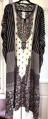 NEW NWT MUMU 2X 3X  SANTE KAFTAN CAFTAN HOUSE DRESS BLACK & WHITE GLITTER #HJ