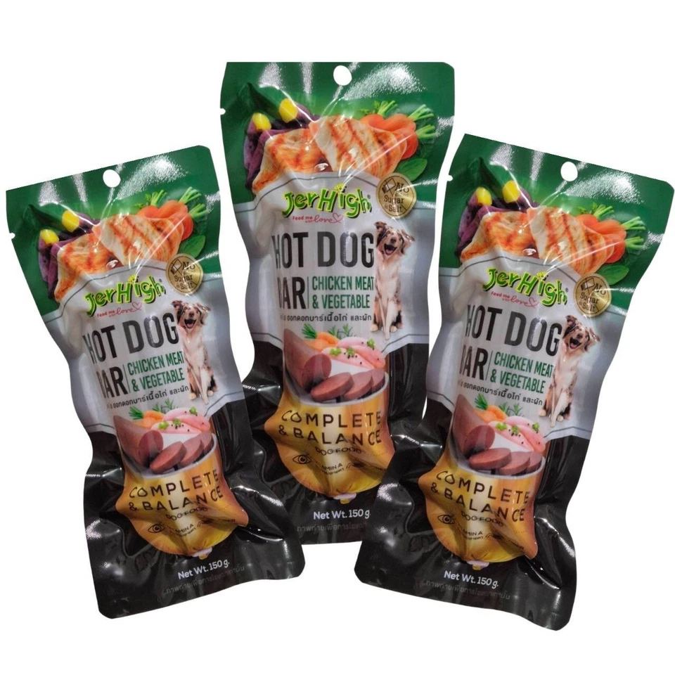 Jerhigh Hot Dog Bar Hundefutter Huhn&Gemüse 150gx3 ohne Zucker Complete&Balance