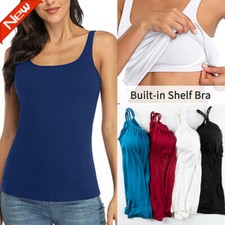 Women Sleeveless Tank Tops Camisole With Built in Shelf Bra Vest Casual Sport US