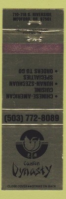 Matchbook Cover - Canton Dynasty Chinese Medford OR
