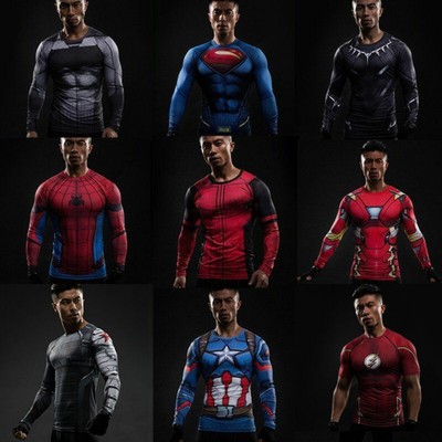 Boys Men Super Hero Marvel Compression Top T-Shirts Sport Gym Tights | Ebay