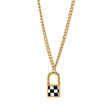 Kids Gold / Black  White Checkerboard Purse Necklace