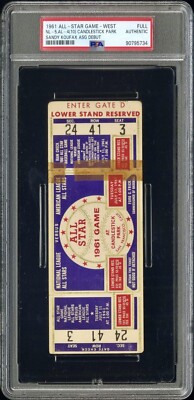 1961 MLB ALL-STAR GAME SANDY KOUFAX DEBUT FULL TICKET MANTLE/MARIS
