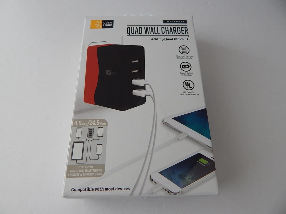 Case Logic Universal Quad Wall Charger 4.9Amp 24.5 Watts New - Image 3 of 4