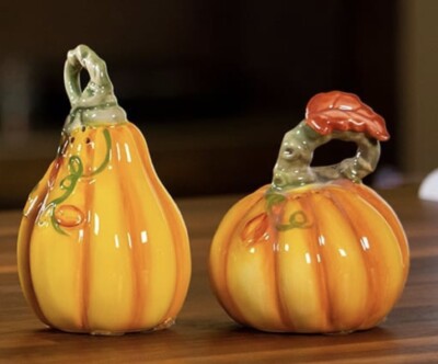 Blue Sky Clayworks - Harvest Pumpkin Salt & Pepper Set - 14484 NIB Auth Retailer