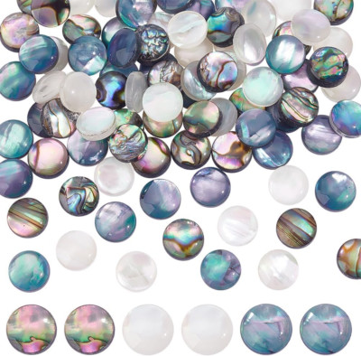 90Pcs 3 Colors Imitation Abalone Shell Cabochons, 8Mm Flat Back Cabochons Half r