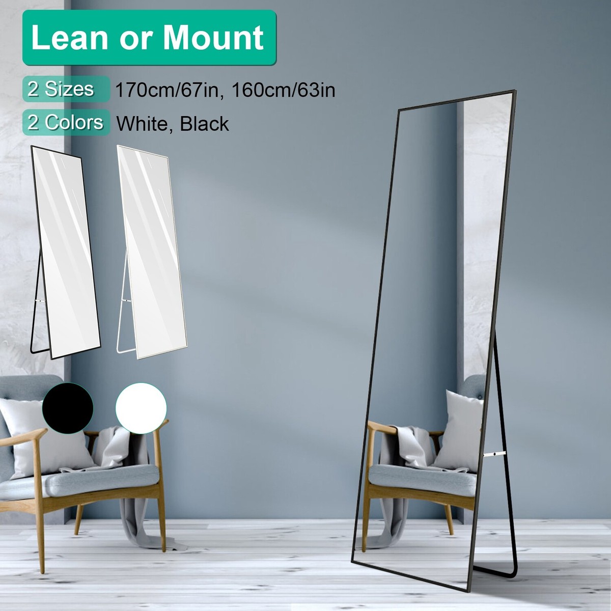 Full Length Mirror Aluminum Wall Mirror Free Standing Floor Mirror