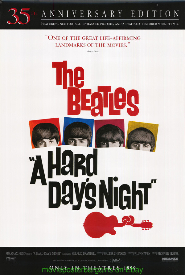 映画ポスター「ビートルズ ハード・デイズ・ナイト」中古 A HARD DAY'S NIGHT MOVIE POSTER 35TH ANN. THE BEATLES Re