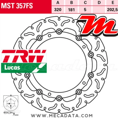 Disque de frein Avant TRW Lucas MST 357 FS BMW R 1200 RT, ABS (R12T) 2005 - Photo 1/3